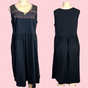 Taillissime La Redoute 14W Black Embroidered Cotton Sleeveless Below Knee Dress